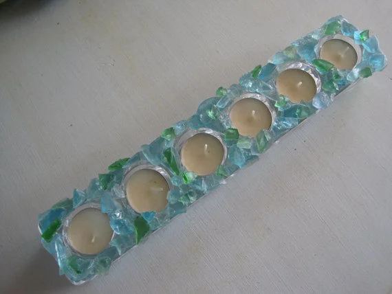 Wedding- Centerpieces- Seaglass votives candleholder