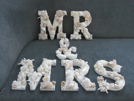 Wedding Decor- Shell Letters - Mr & Mrs