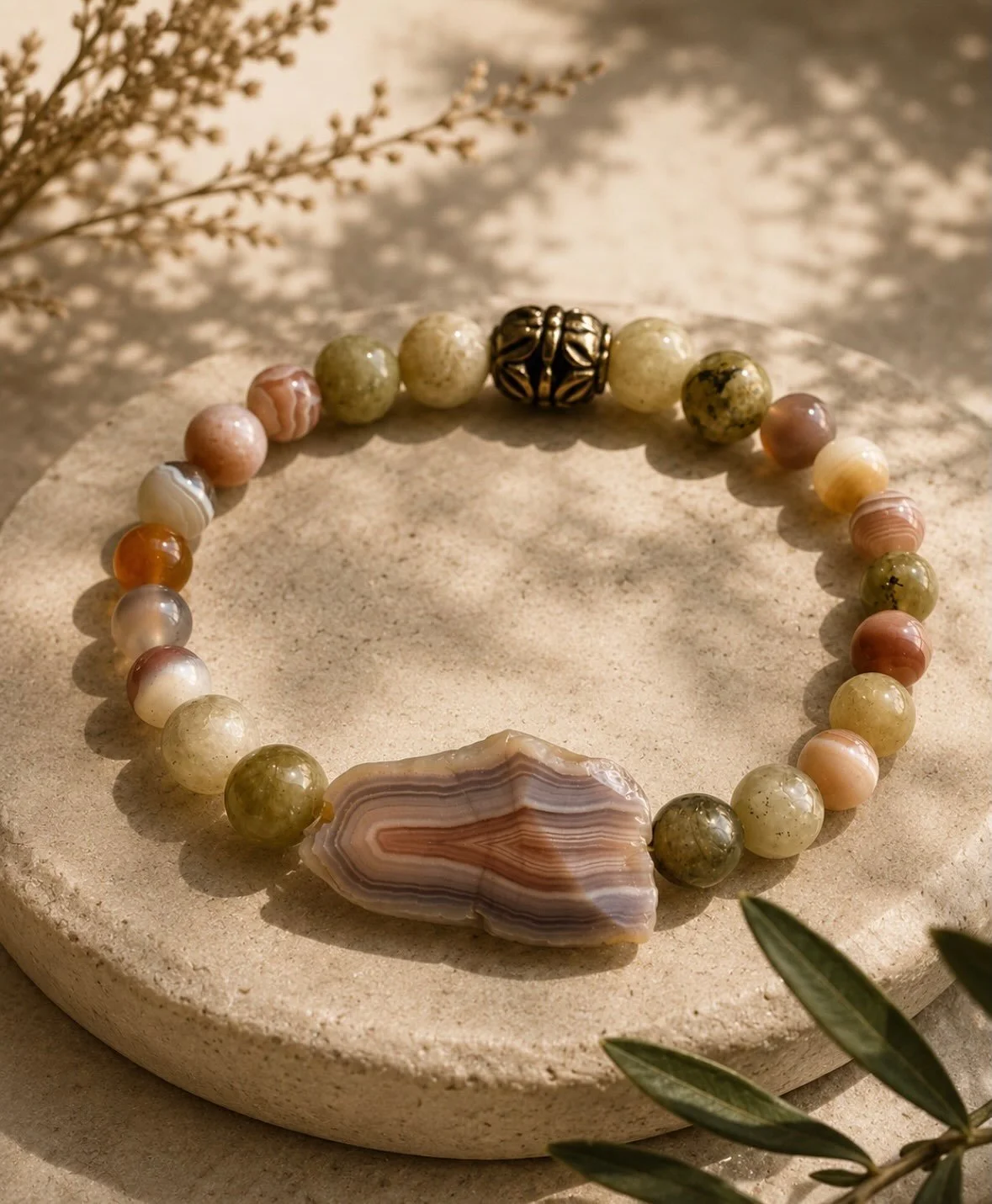 The bracelet doesn&rsquo;t need you to be transforming today for the meaning to hold up.

The agate already did the work. It kept the record whether anyone was watching or not. The labradorite doesn&rsquo;t care if you remember the symbolism either. 