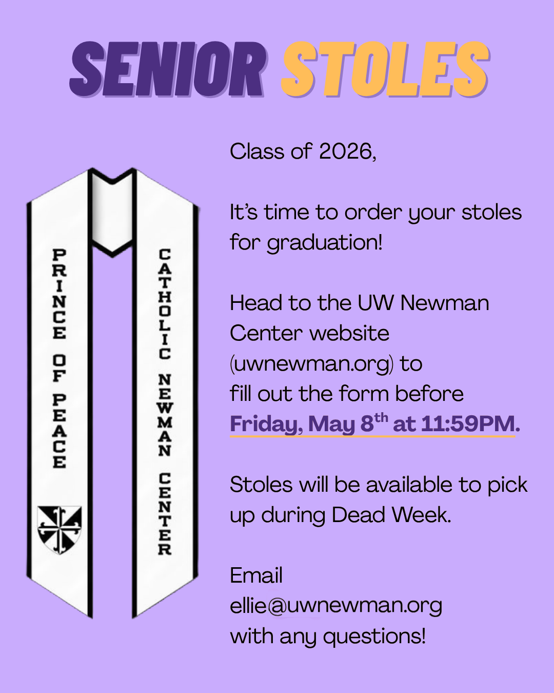 Senior Stoles Purchase Deadline