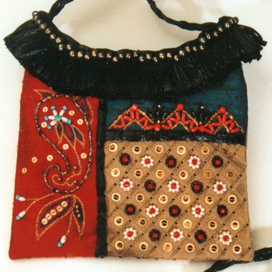 Semi-precious beads & sequins, raffia on silk taffeta & dupioni  |  Beading executed by Susam Geiger