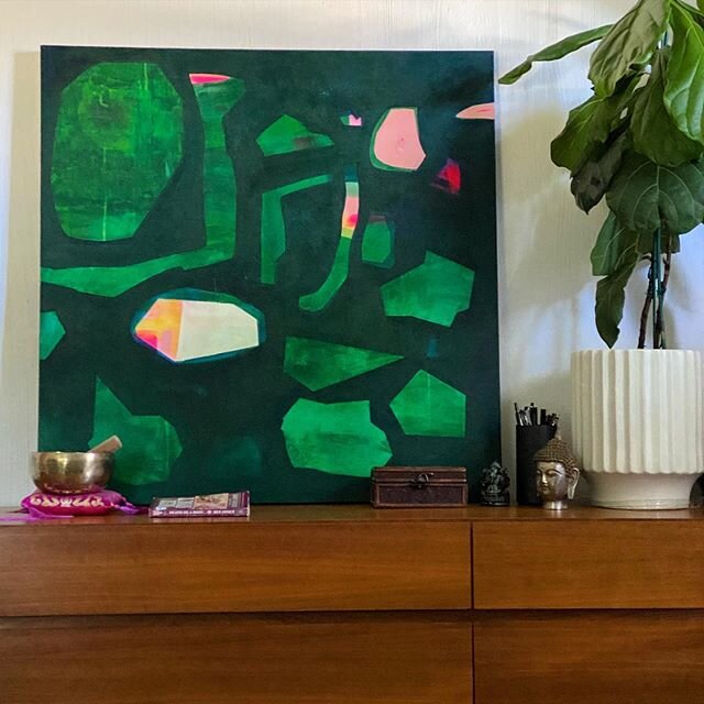 Testing out a freshly finished painting in my bedroom.  I've been painting layers on this piece for a few years and it finally feels finished!

Color is a powerful thing. It evokes feeling and can effect our moods. For me, painting in mostly a mono c