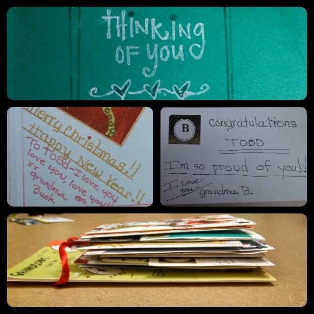 Over the last 4 years, my grandma sent me over 20 handmade cards. I'm going to miss getting those from her...