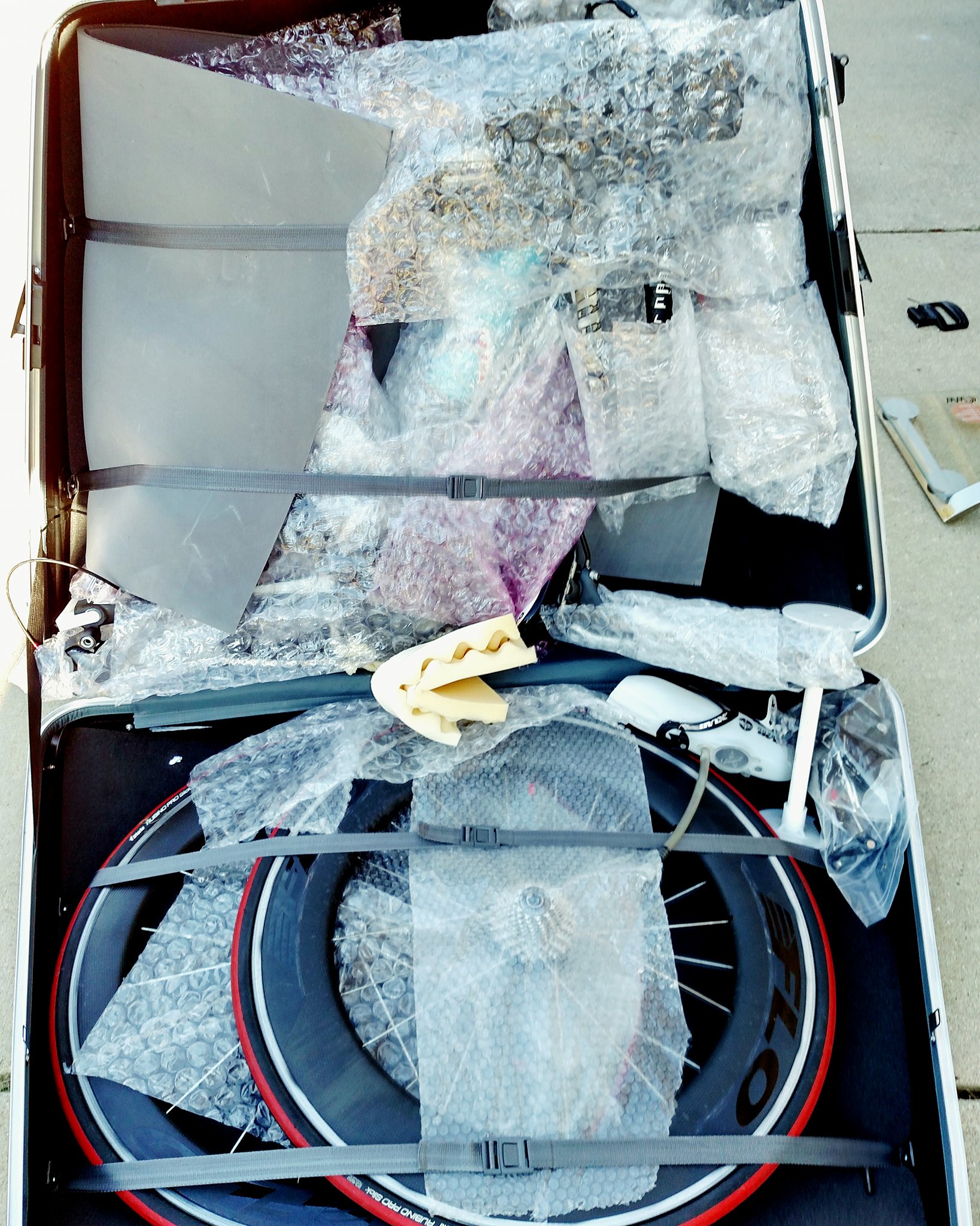Bike is packed for the flight. You can never have too much bubble wrap! Thanks to Sam Kennedy for letting me use her bike box!