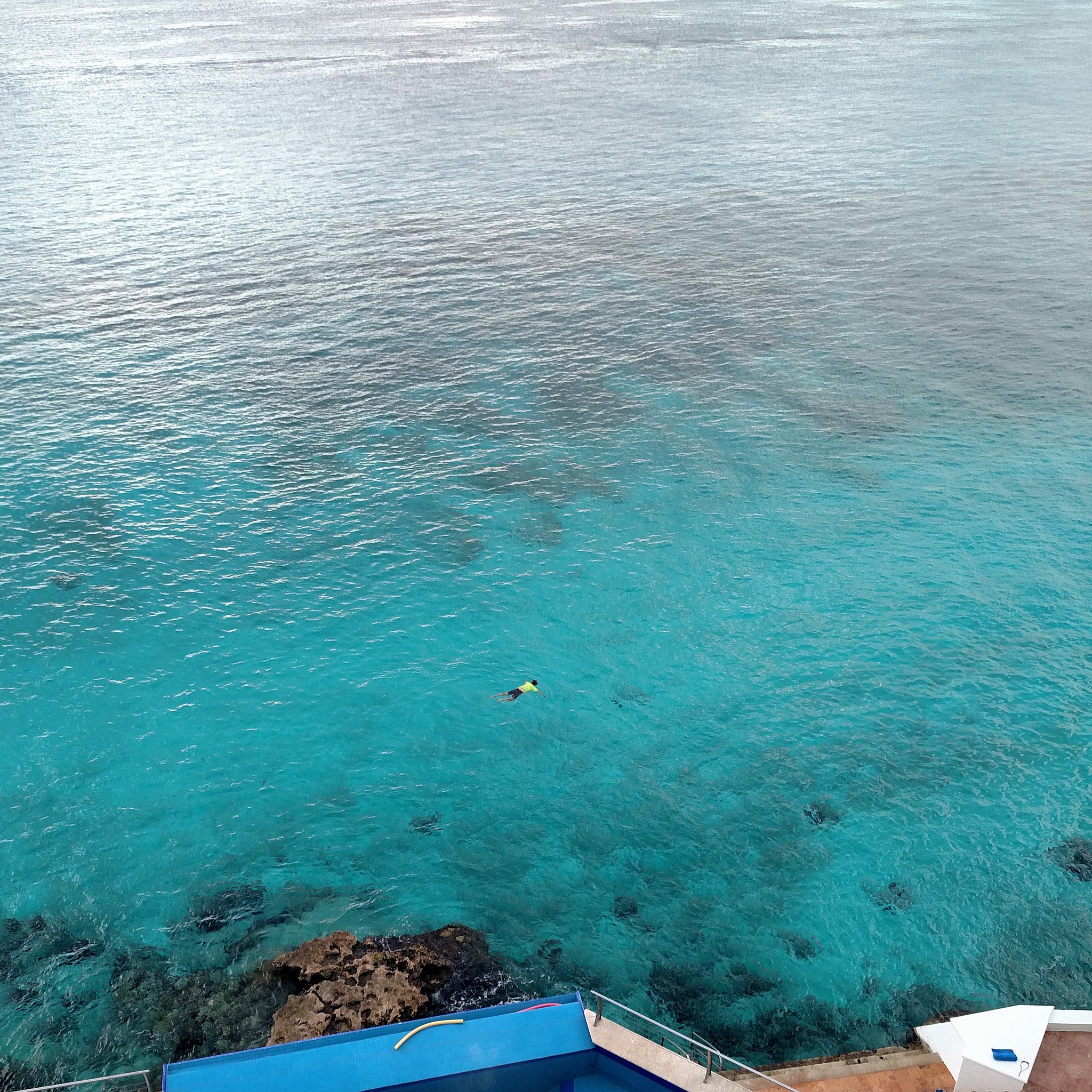 The little speck is dad snorkeling right out our backyard!