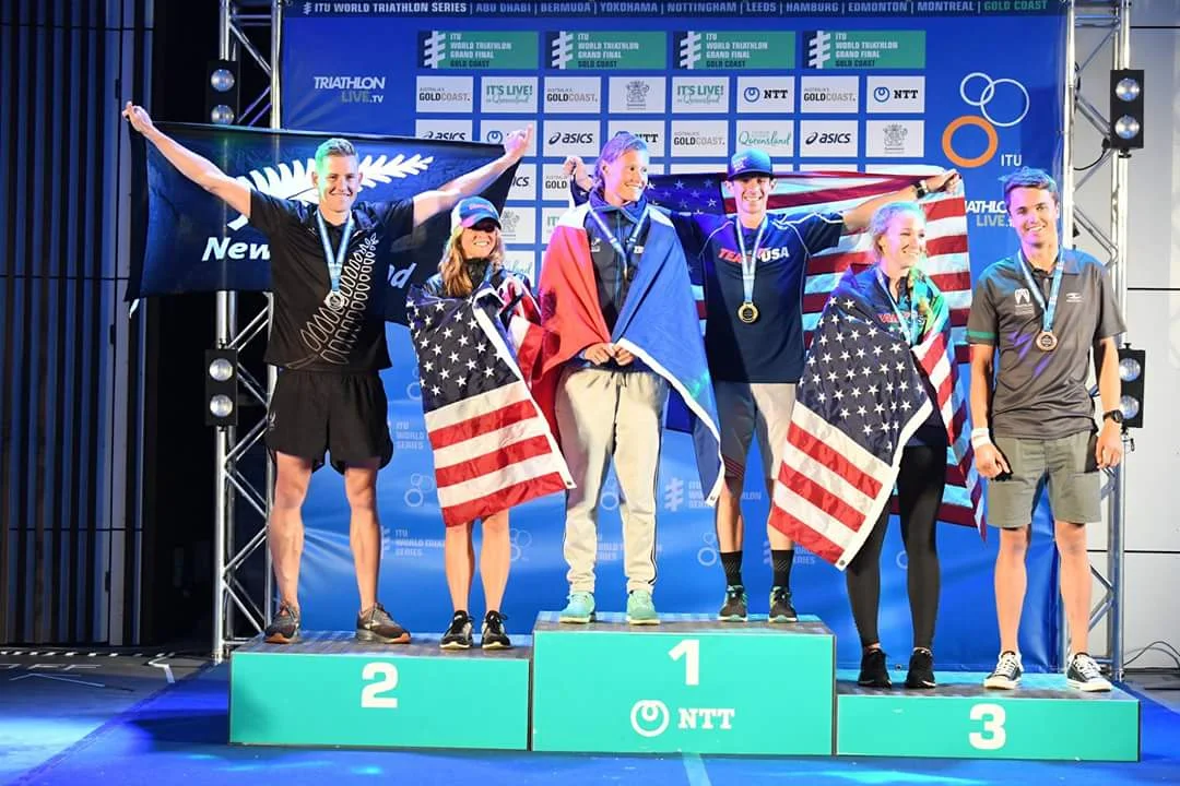 From left to right: Malcolm King (NZL), Gaby Bunten (USA), Kristelle Congi (FRA), Me (USA) :), Rachel Mensch (USA), Troy Ruston (AUS) And if you think the men’s podium looks familiar, that’s because it is! Same 1, 2, and 3 in both races!