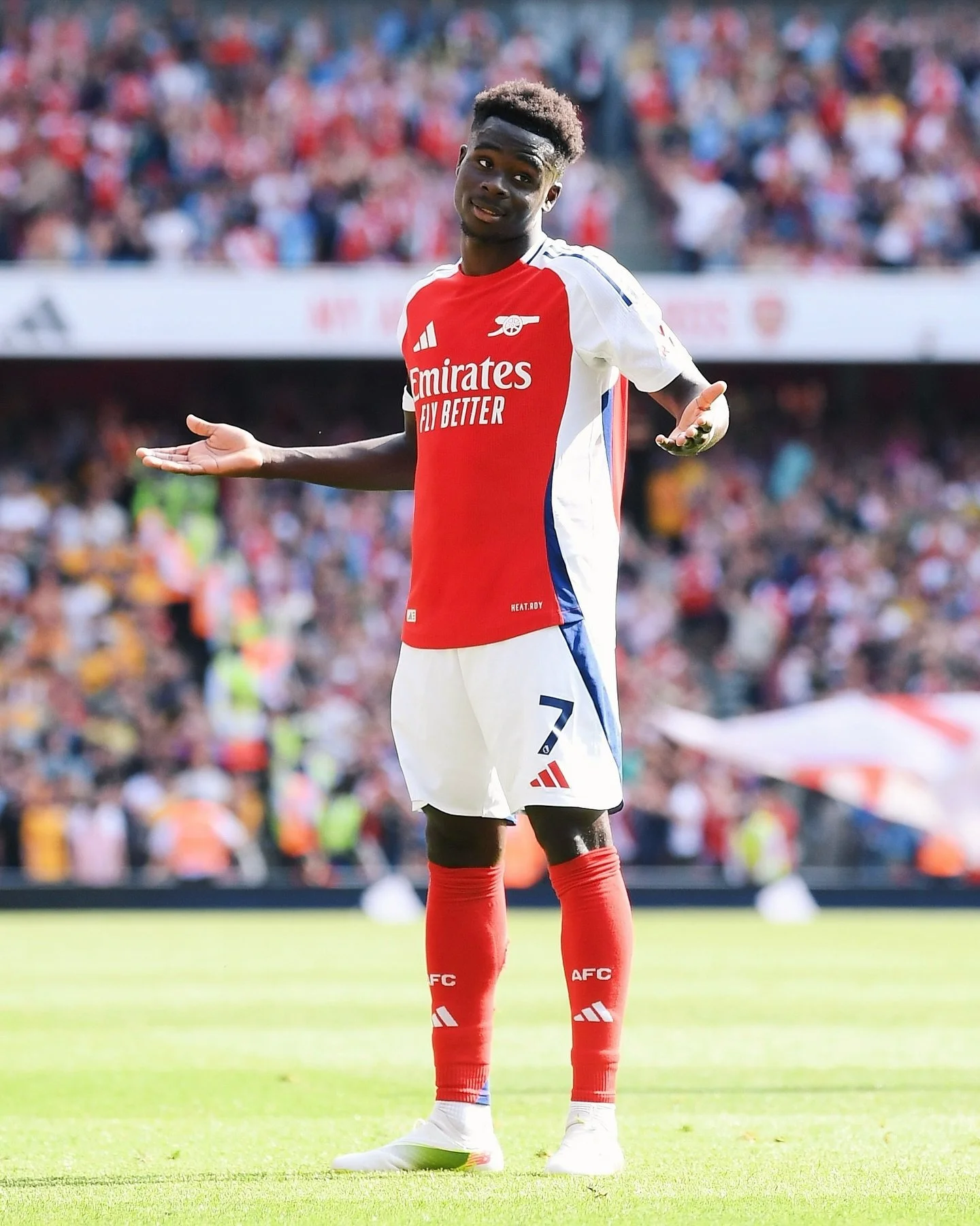 @bukayosaka87 celebrates scoring Arsenal&rsquo;s second goal against Wolves ⚽️🔴

📷 for @arsenal 
 
#Arsenal #AFC #Saka #football