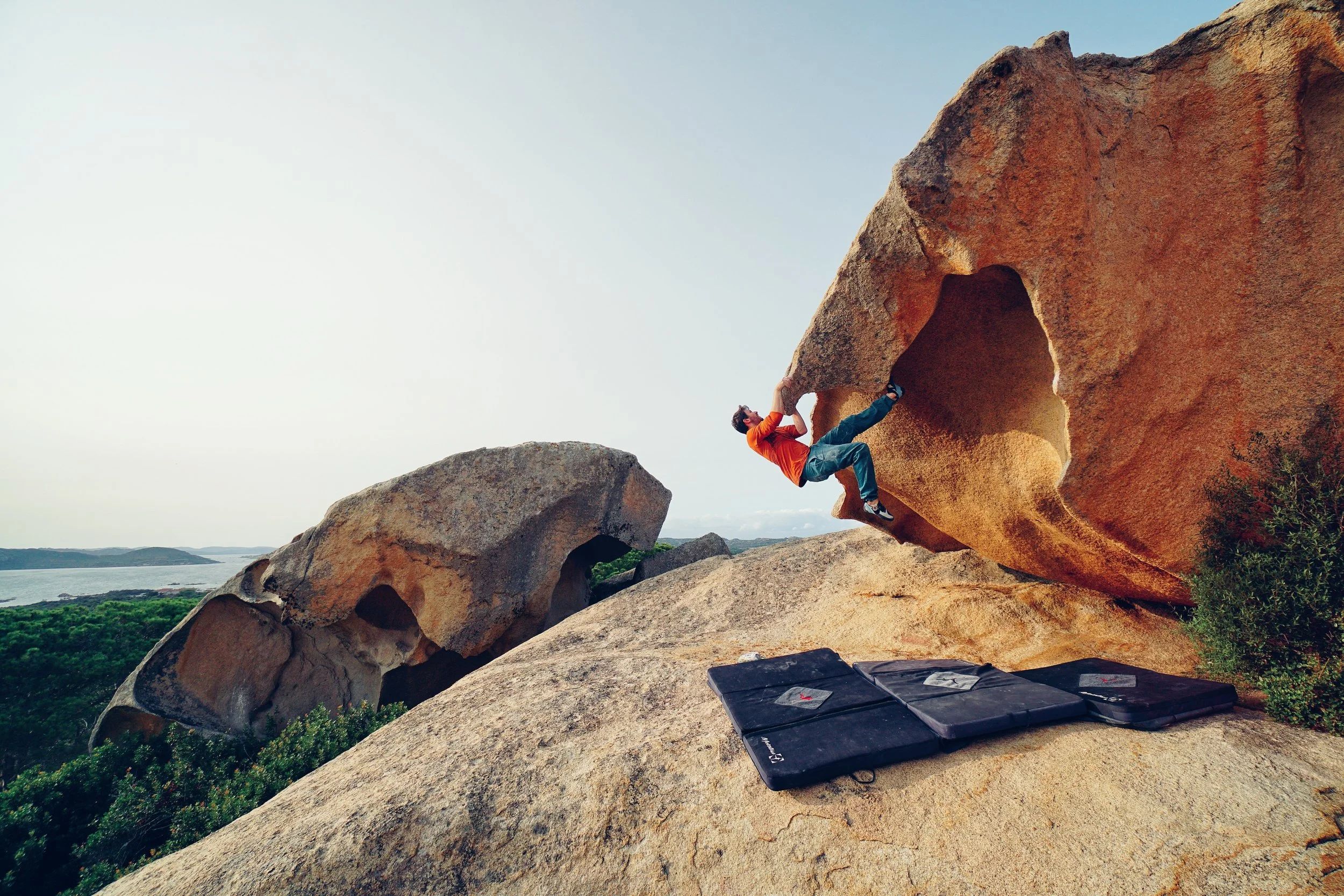 Peter Crane bouldering in Sardinia.