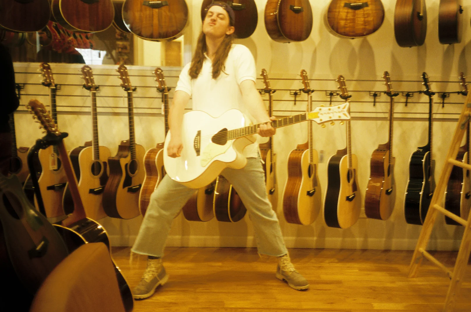 Davidson strikes a pose with with a glammy Gretsch