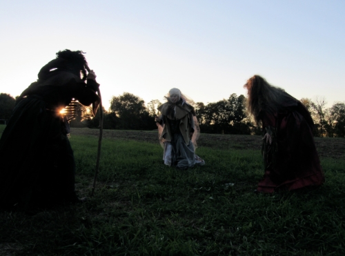 The Weird Sister's, played by Jaci Keagy, Cassi Ney, and Barbara Lomenzo, begin their conjuring.