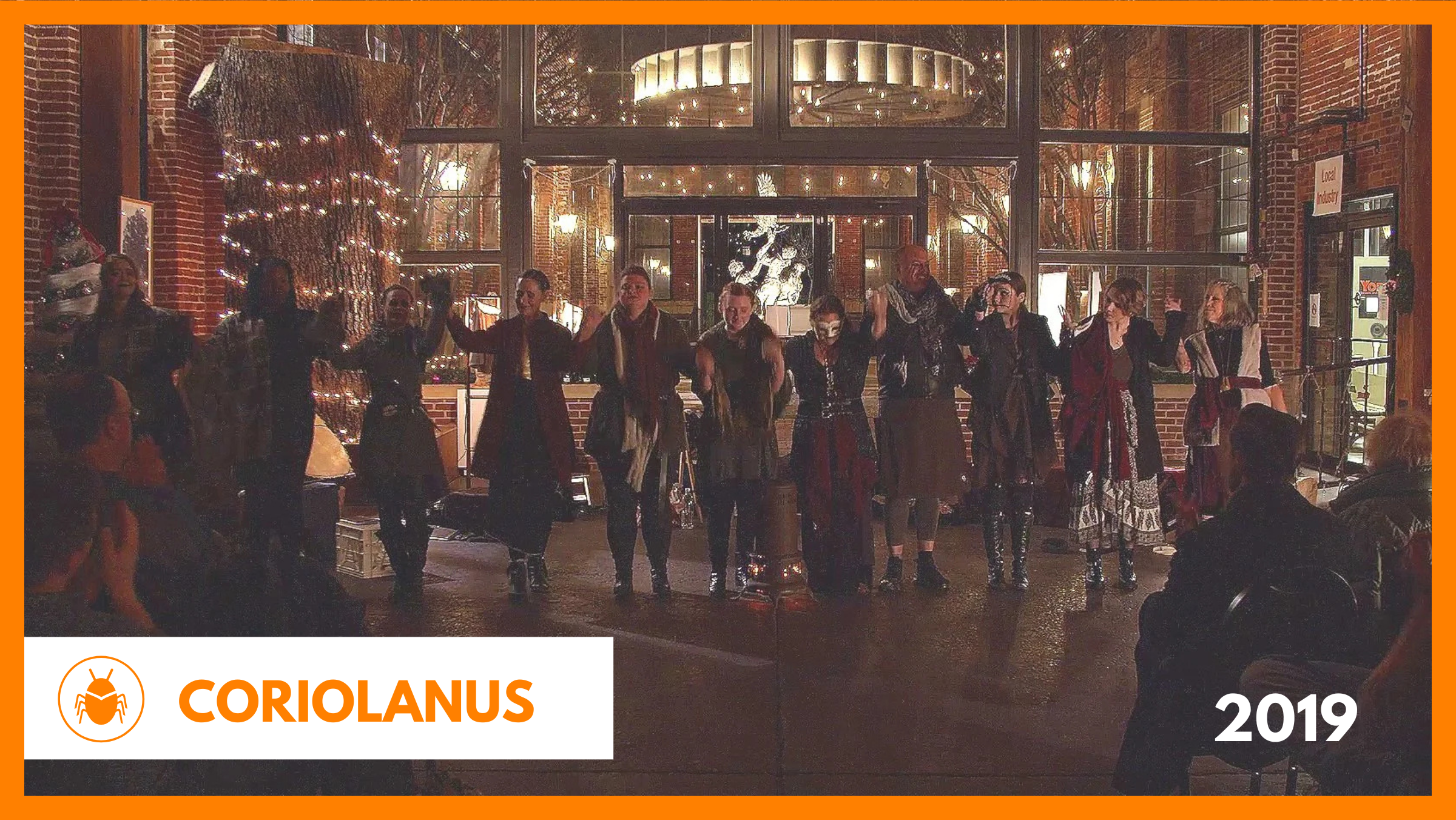 The OrangeMite Shakespeare Company (York, Pennsylvania) cast photo of Coriolanus as part of its complete Shakespeare canon.