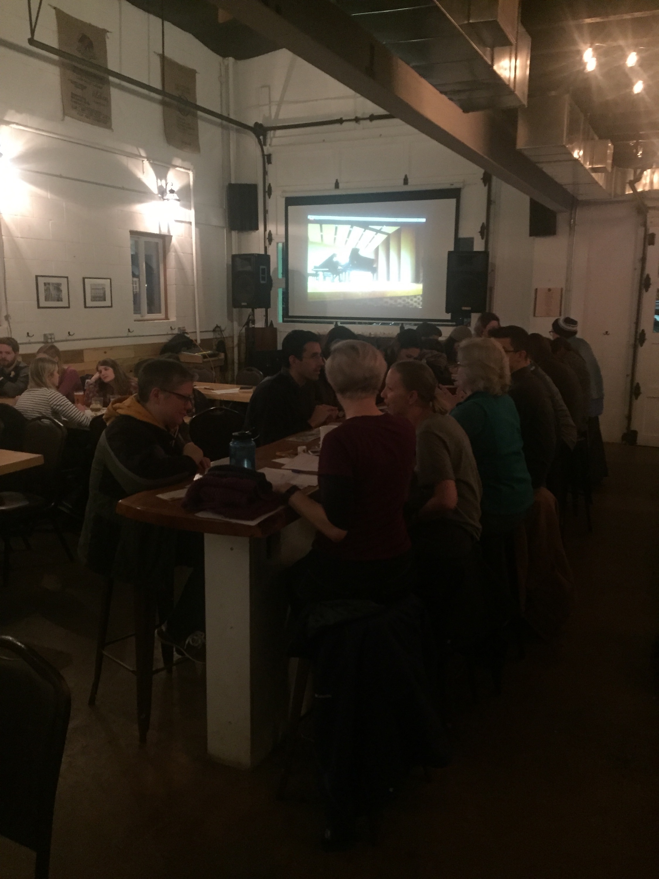 A January 2017 community music event at Cultivate Coffee and Taphouse in Ypsilanti, MI featuring projection of the live video stream of our concert in Kalamazoo, MI