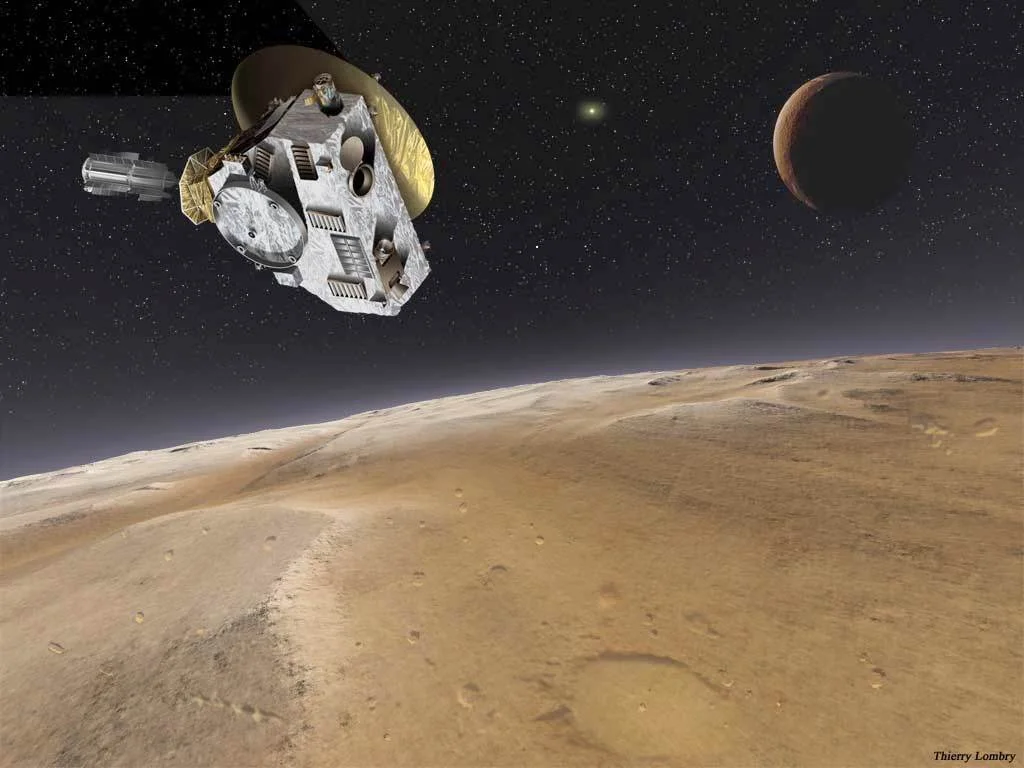 Pluto looking at the Crescent Moon and the sun, appearing together, tonight, in the sky