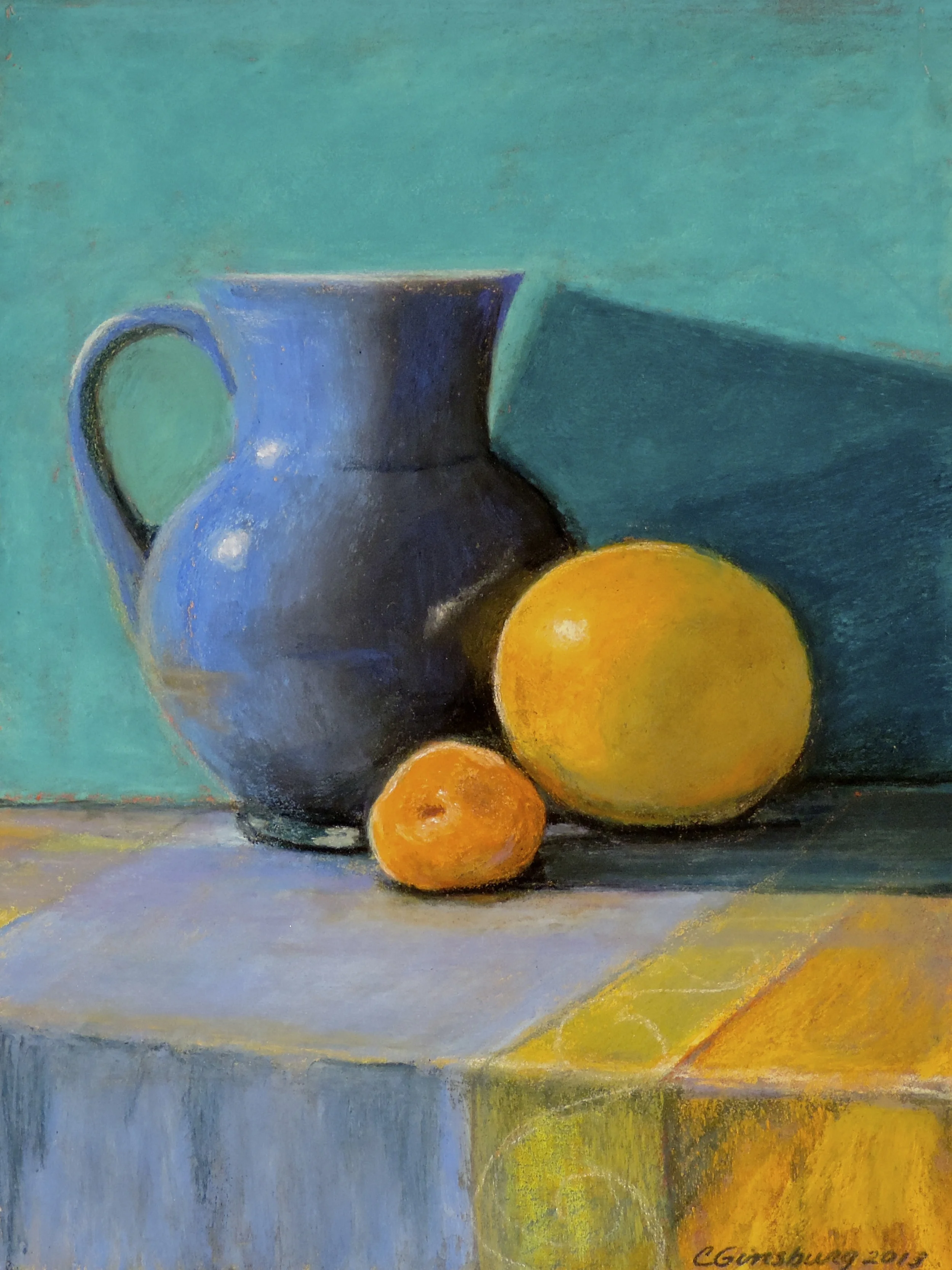 “Blue Pitcher with Fruit”