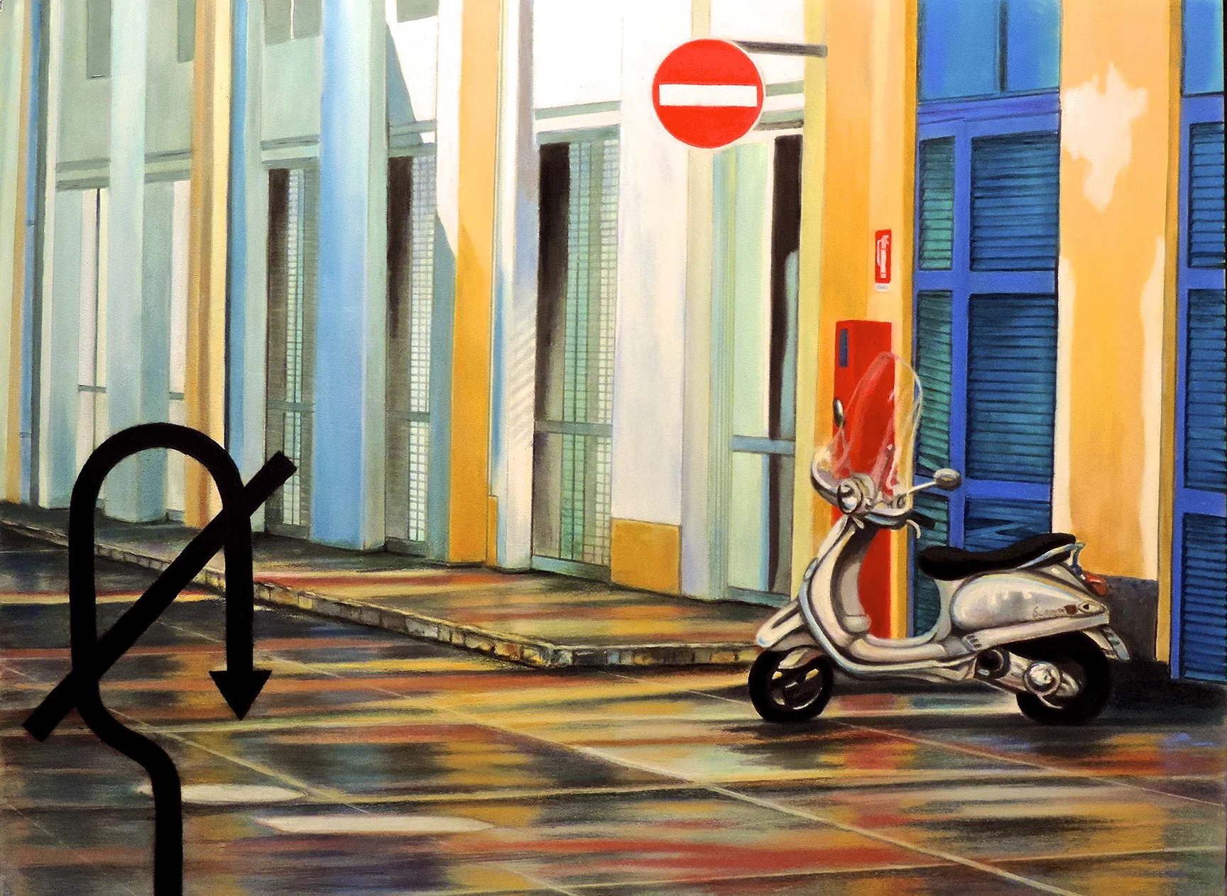 “NO U TURN", MILAN, ITALY Pan Pastel® Cheri GInsburg © AWARD OF DISTINCTION. ASSOCIATION OF NEBRASKA ART CLUBS (ANAC).TRAVELING EXHIBITION. 2015 - 2016