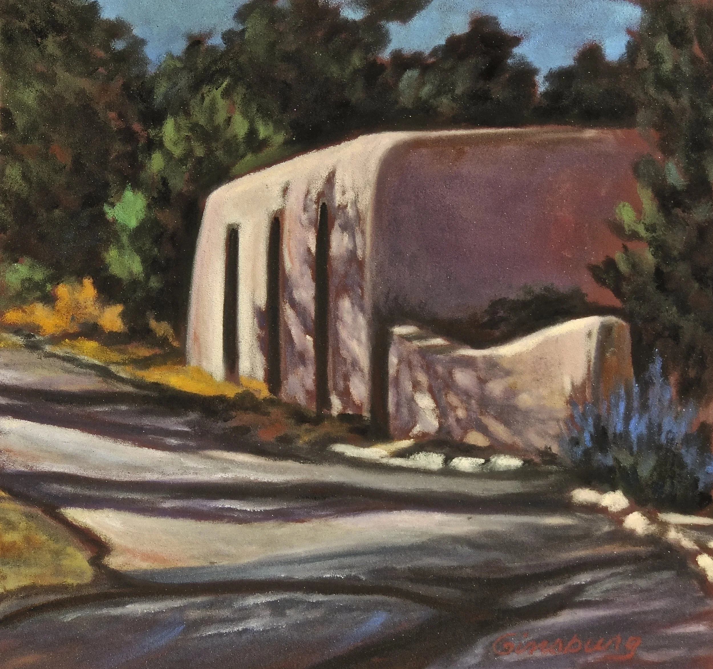 “HOUSE AT THE BEND IN THE ROAD", LAMY, NEW MEXICO PanPastel® Cheri GInsburg ©