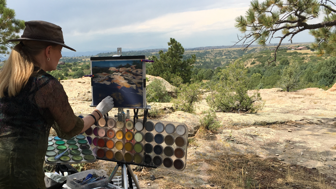 Cheri Ginsburg plein air painting with PanPastel®, near Parker, Colorado.