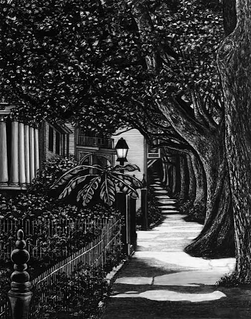 “evening stroll", garden district, New Orleans, louisiana Pen and Ink Cheri GInsburg ©