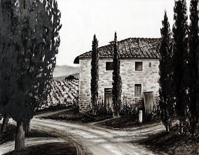 “villa at the bend in the road", near vagliogli, italy Pen and Ink Cheri GInsburg ©