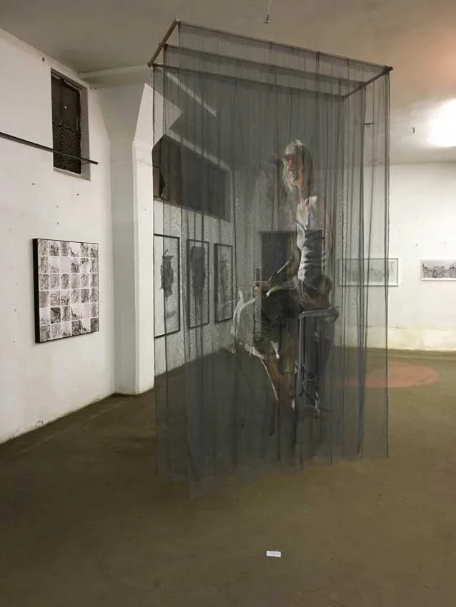 (In Gallery Space2)The Disintegration of Memory:Anna-Carien Goosen:Acrylic and Sharpie on net?2016.jpg