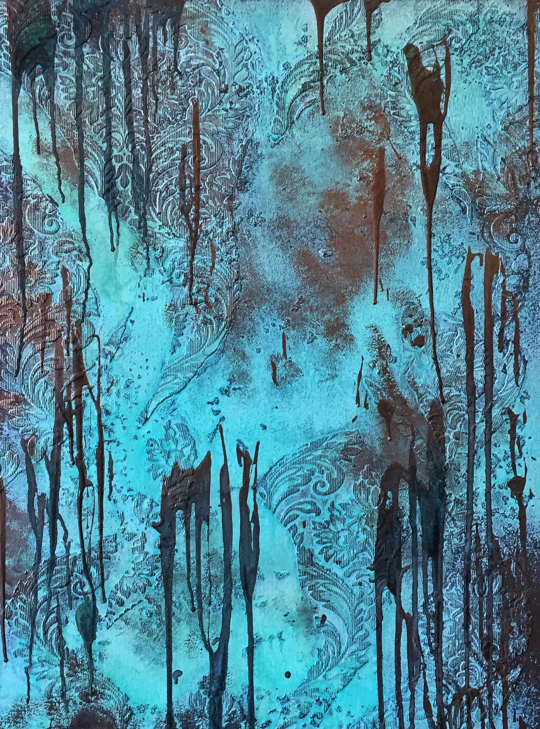 UNTITLED 617. 2016. 30" x 40". Oxidized bronze on canvas.