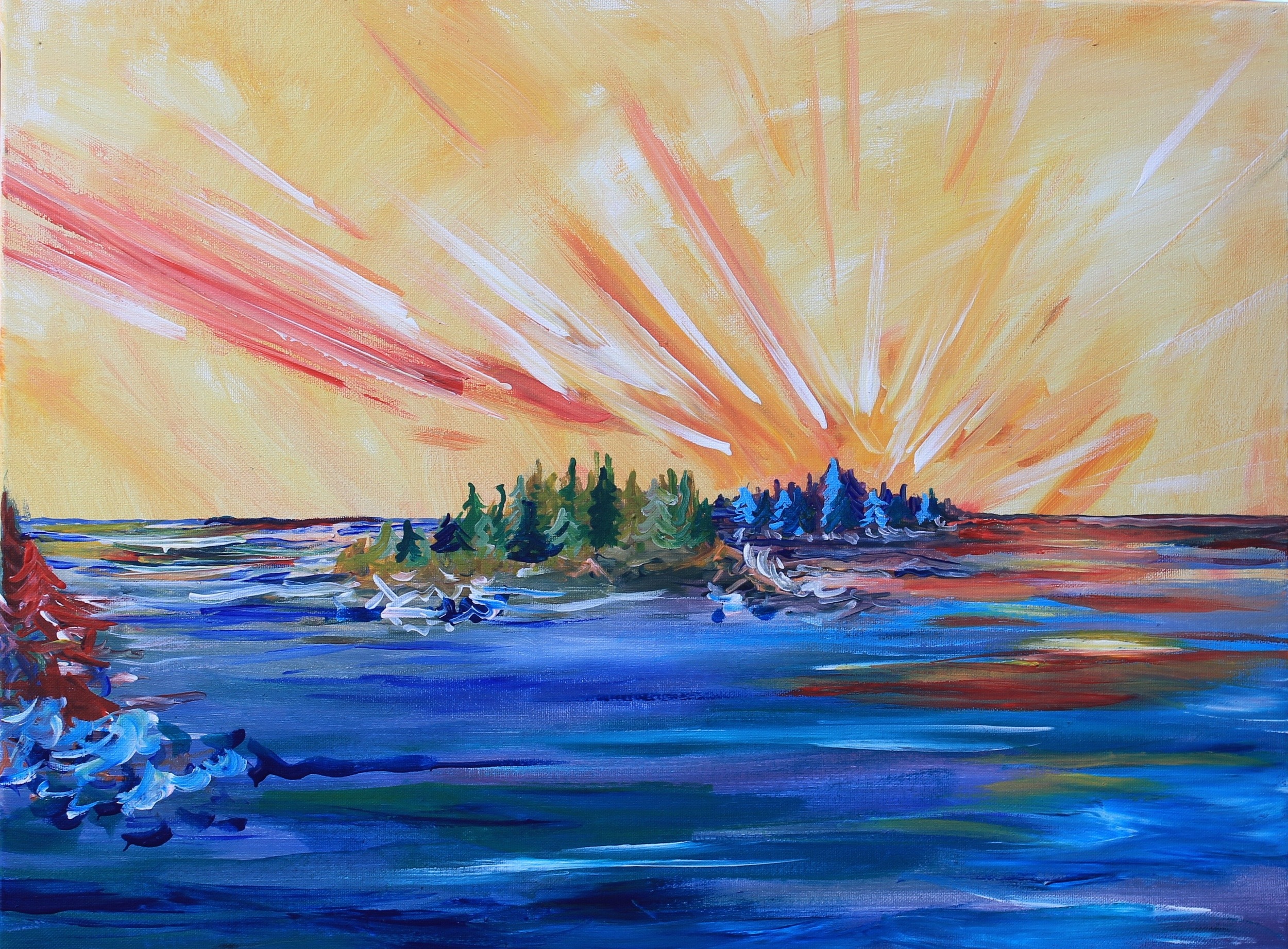 "Three Islands." 18 x 24 inches. Acrylic Paint. For Sale $200.