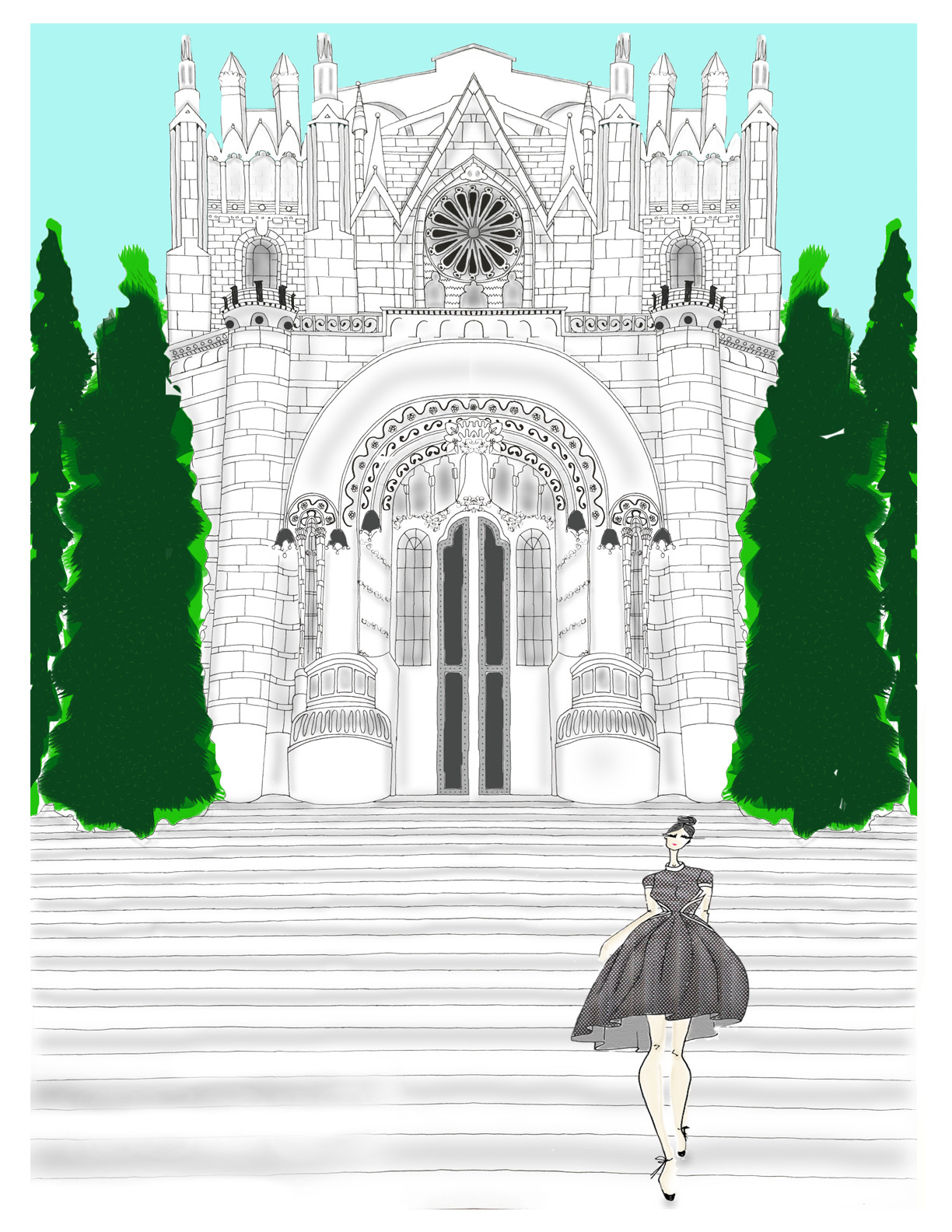 rendering of the Temple de Sagrat Cor on Mount Tibidabo in Barcelona