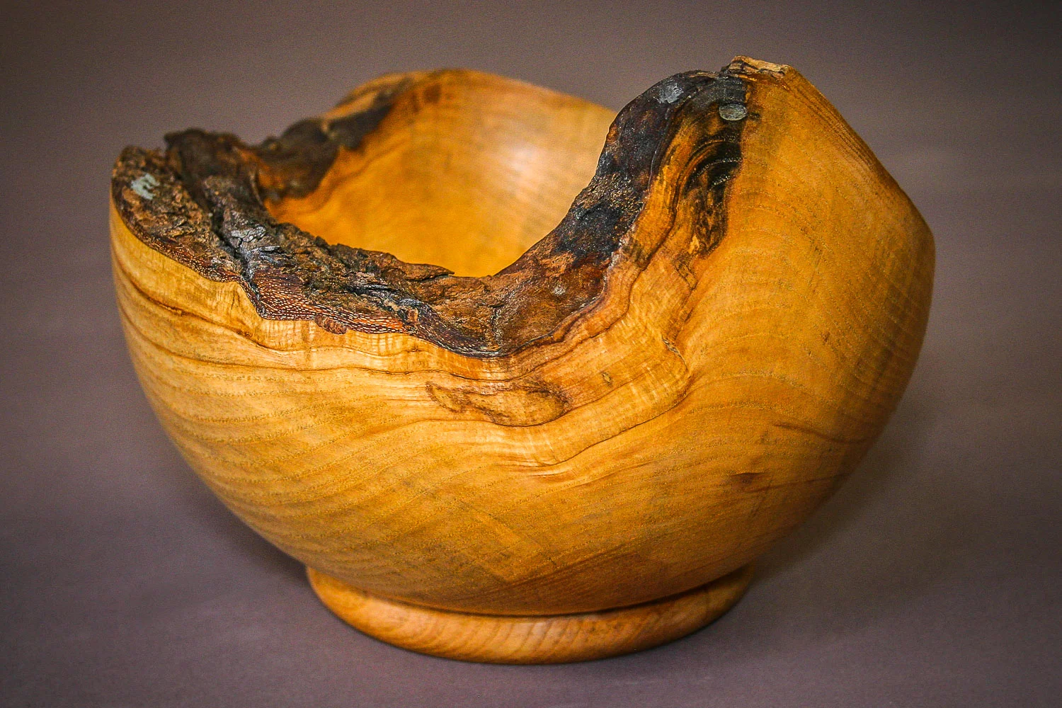 White ash bowl with natural edges