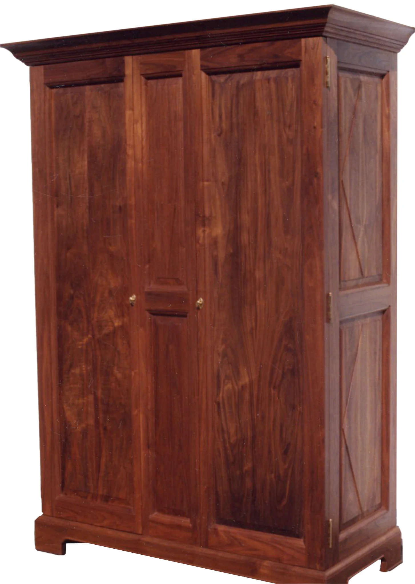 Walnut media armoire with diamond-motif raised panels