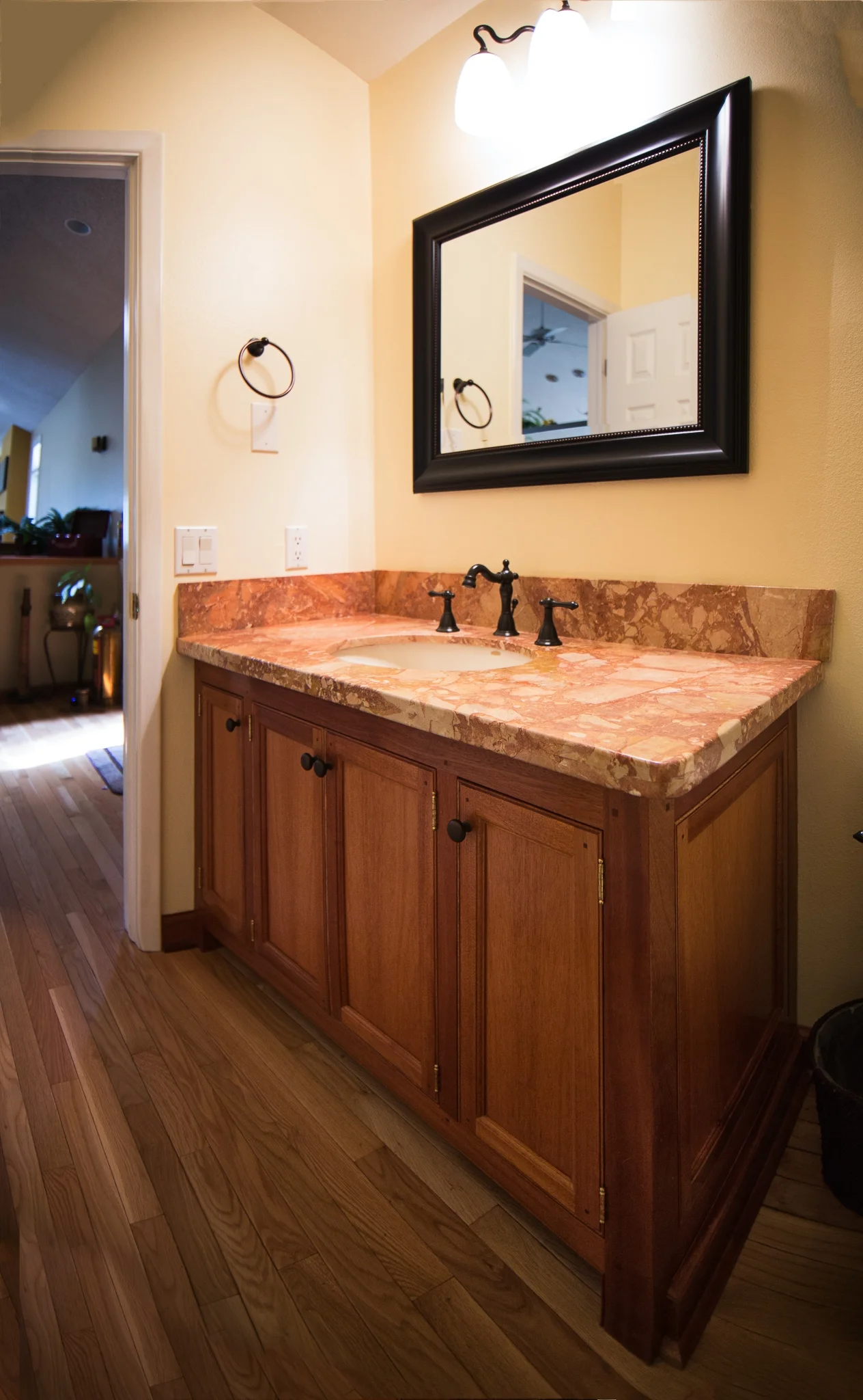 Mahogany vanity with marble top