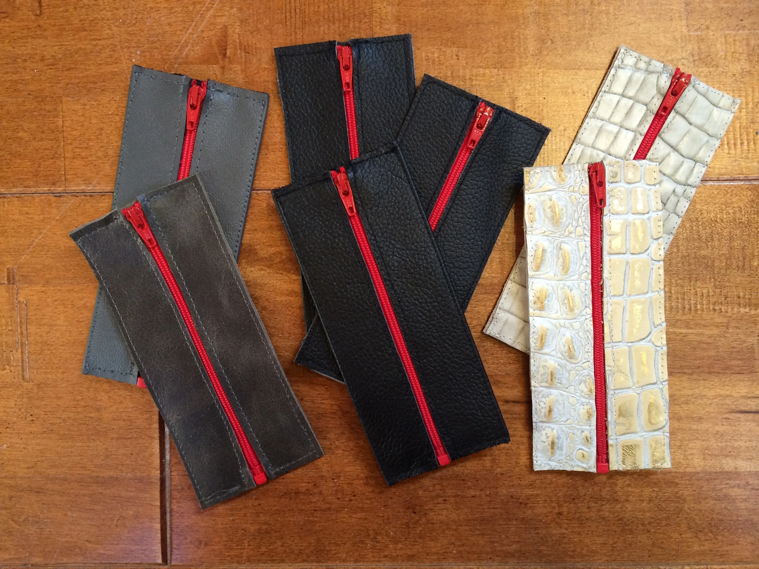 bronze fox leather tampon zipper pouch