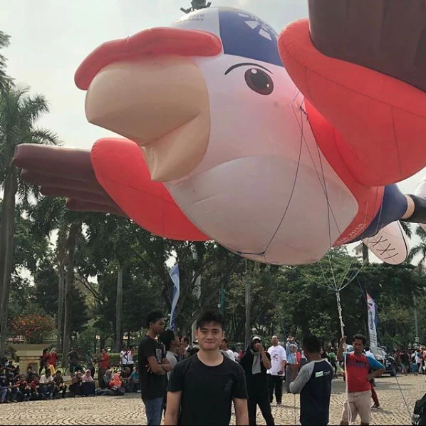 Christofle Gamaliel and his creation Momo, the mascot of Asian Para Games 2018Photo: Christofle Gamaliel