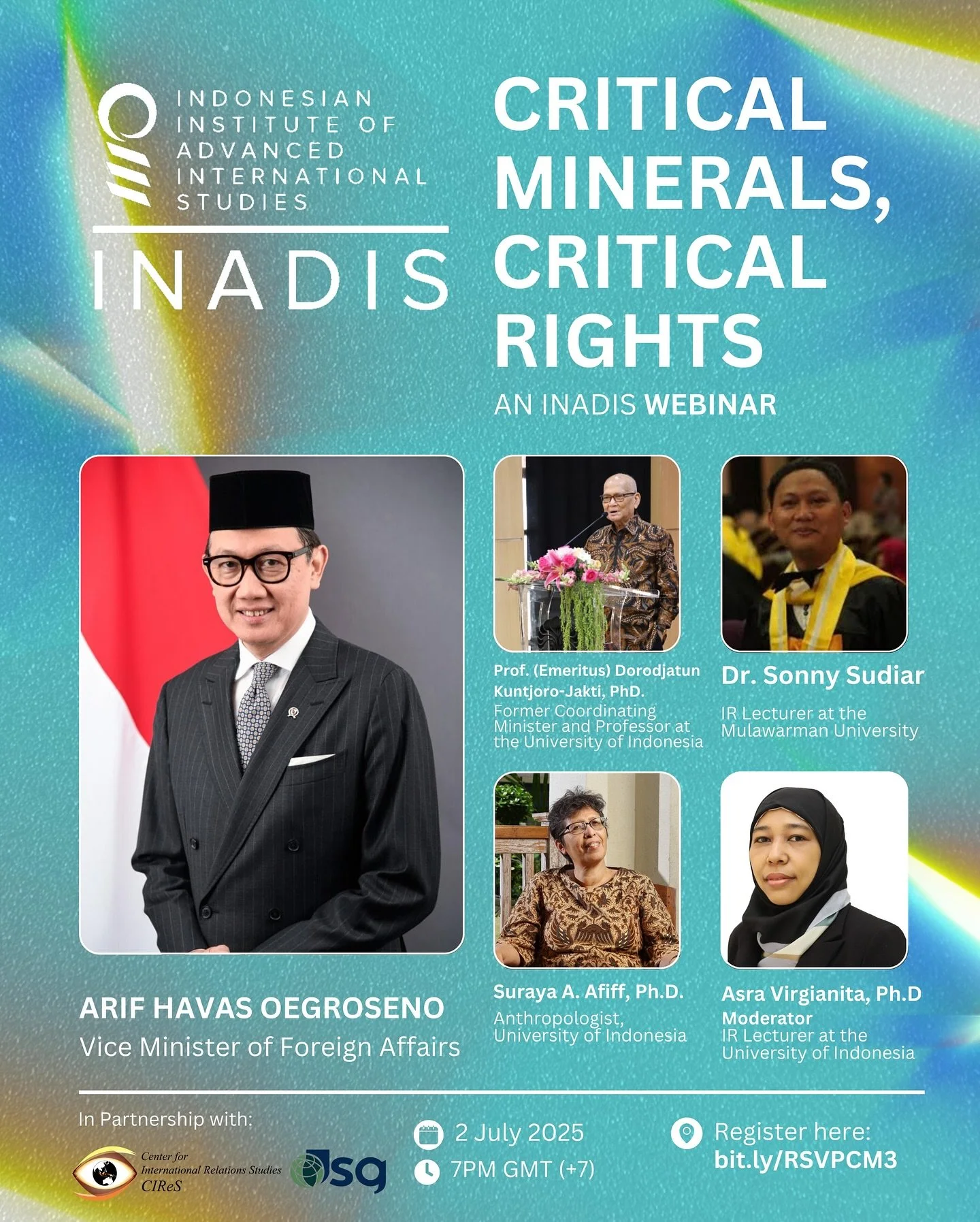 CRITICAL MINERALS, CRITICAL RIGHTS

Join us for a thought-provoking INADIS Webinar exploring the global race for critical minerals and its impact on rights, sovereignty, and sustainability.

🗓️ 2 July 2025
🕖 7PM GMT+7
📍 Online | Register: bit.ly/R