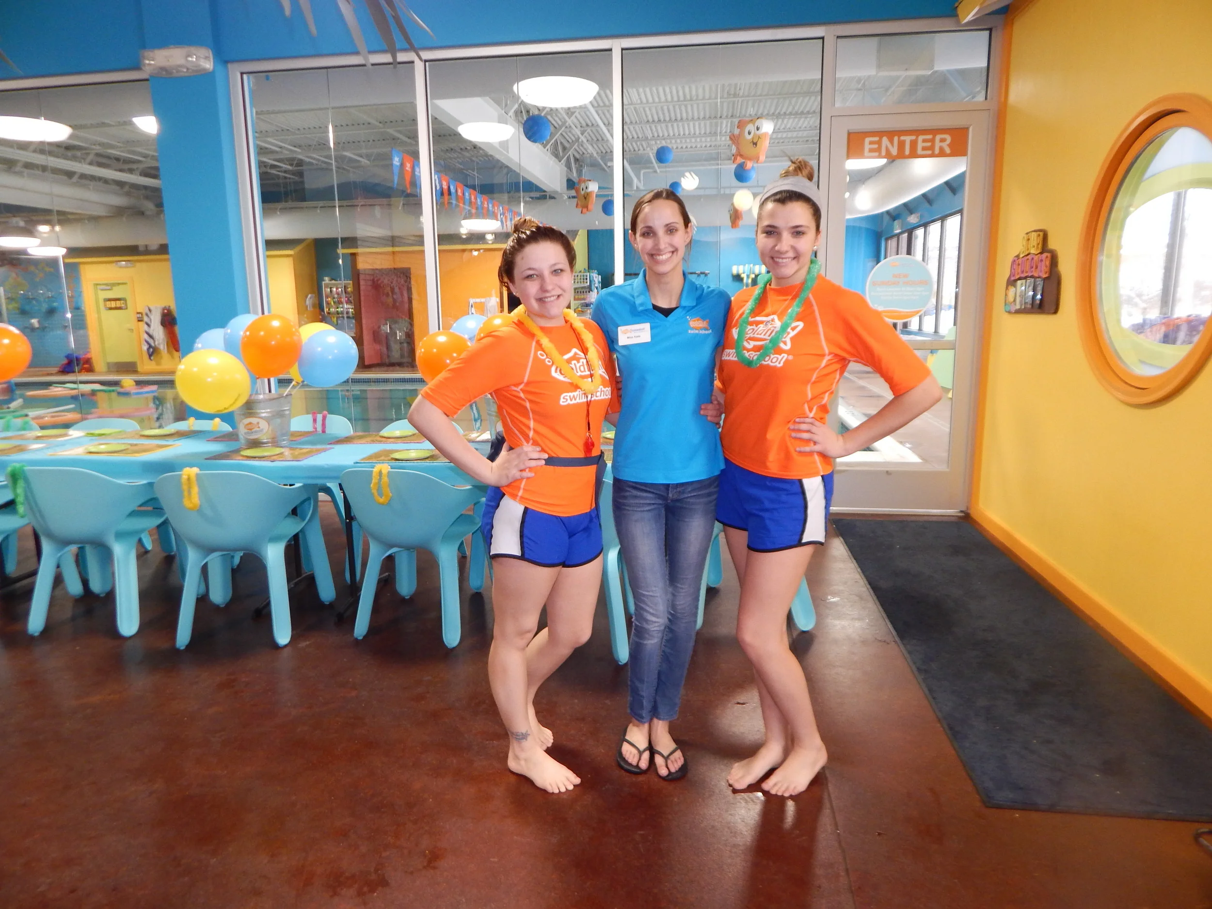 I cannot finish this post without thanking the three wonderful ladies who helped make this party so great. The two in orange were lifeguards and the one in the middle was the party coordinator. They all did a fabulous job at keeping our kiddos safe making sure everyone was having fun. It was perfect.