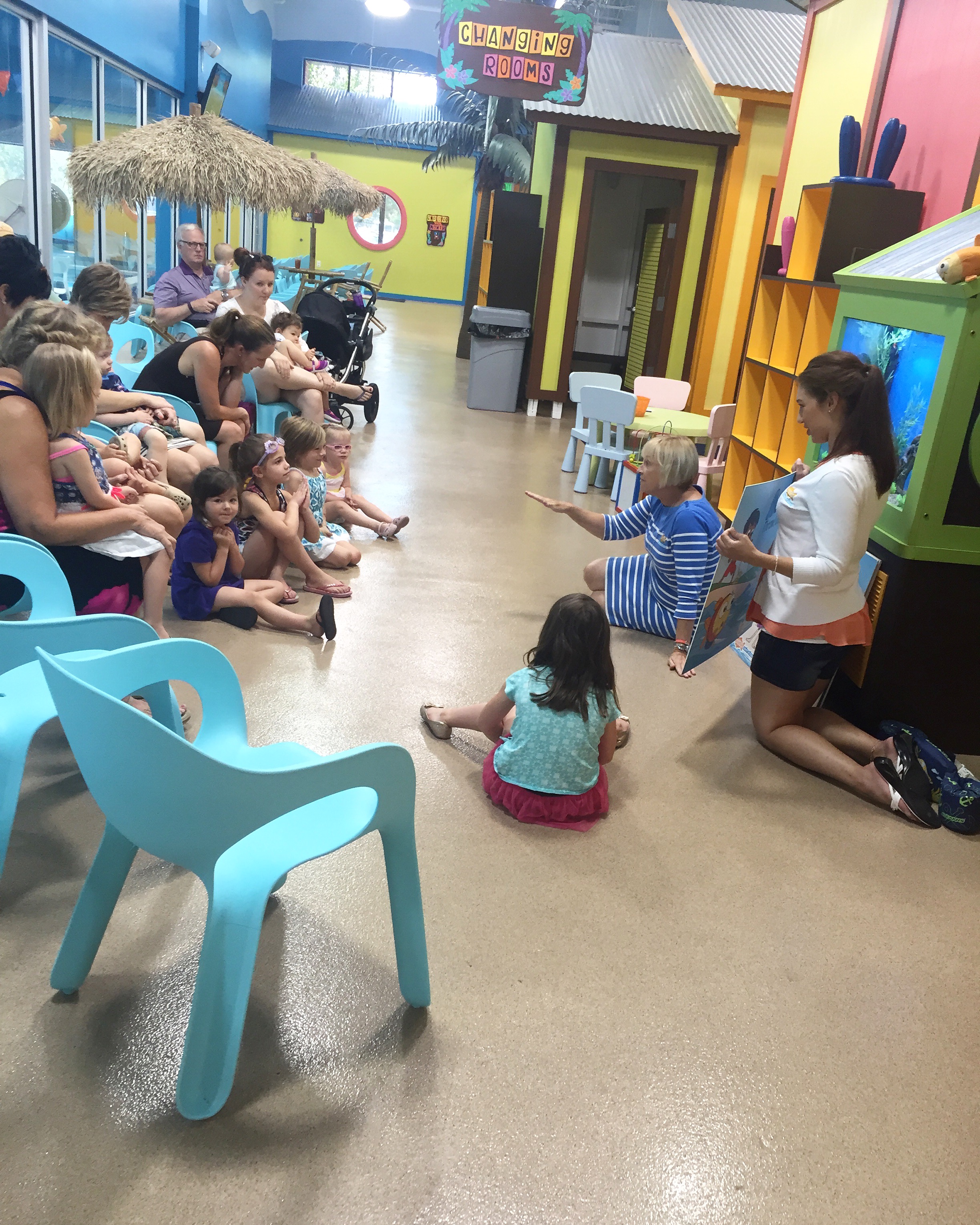 614 Mom and Goldfish Swim School partner for a water safety lesson for the kiddos and adults!!