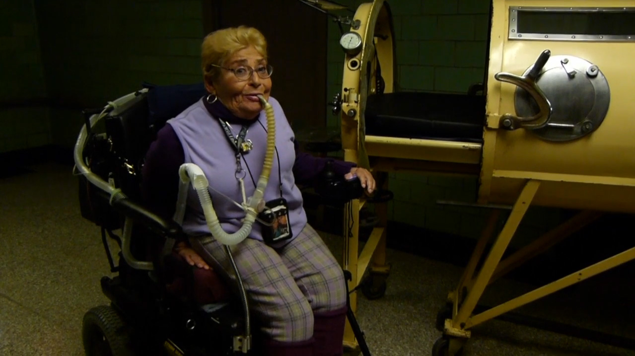 Roosevelt Island resident Nancy Brown, pictured in 2012, was one of many patients who were kept alive at Goldwater Hospital by Iron Lung respirators.