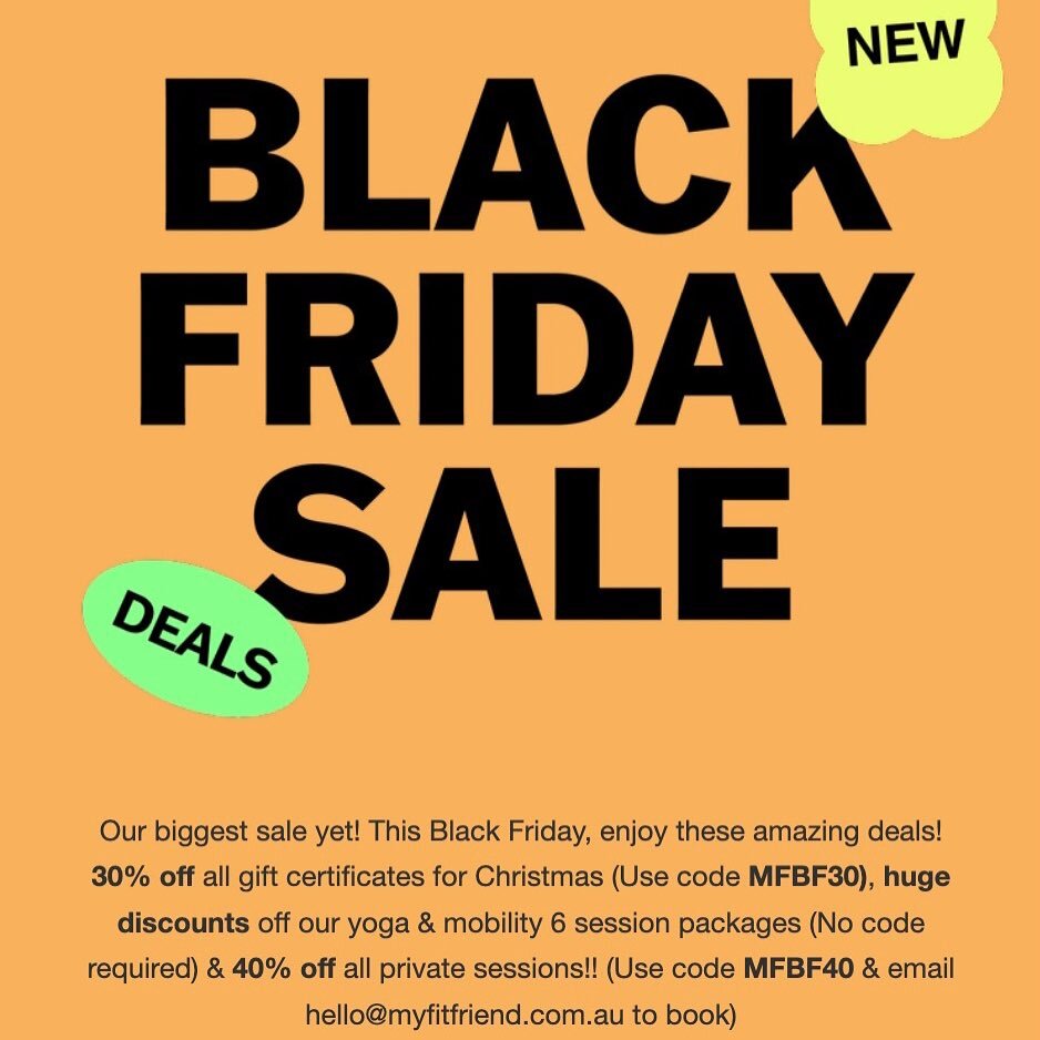 The myFit Space Camden Black Friday Sale starts now! This may never be repeated! We are dropping the prices across our yoga, mobility &amp; private sessions FOR ONE DAY ONLY!!! 

To book, follow the booking link in our bio &amp; use the codes in this