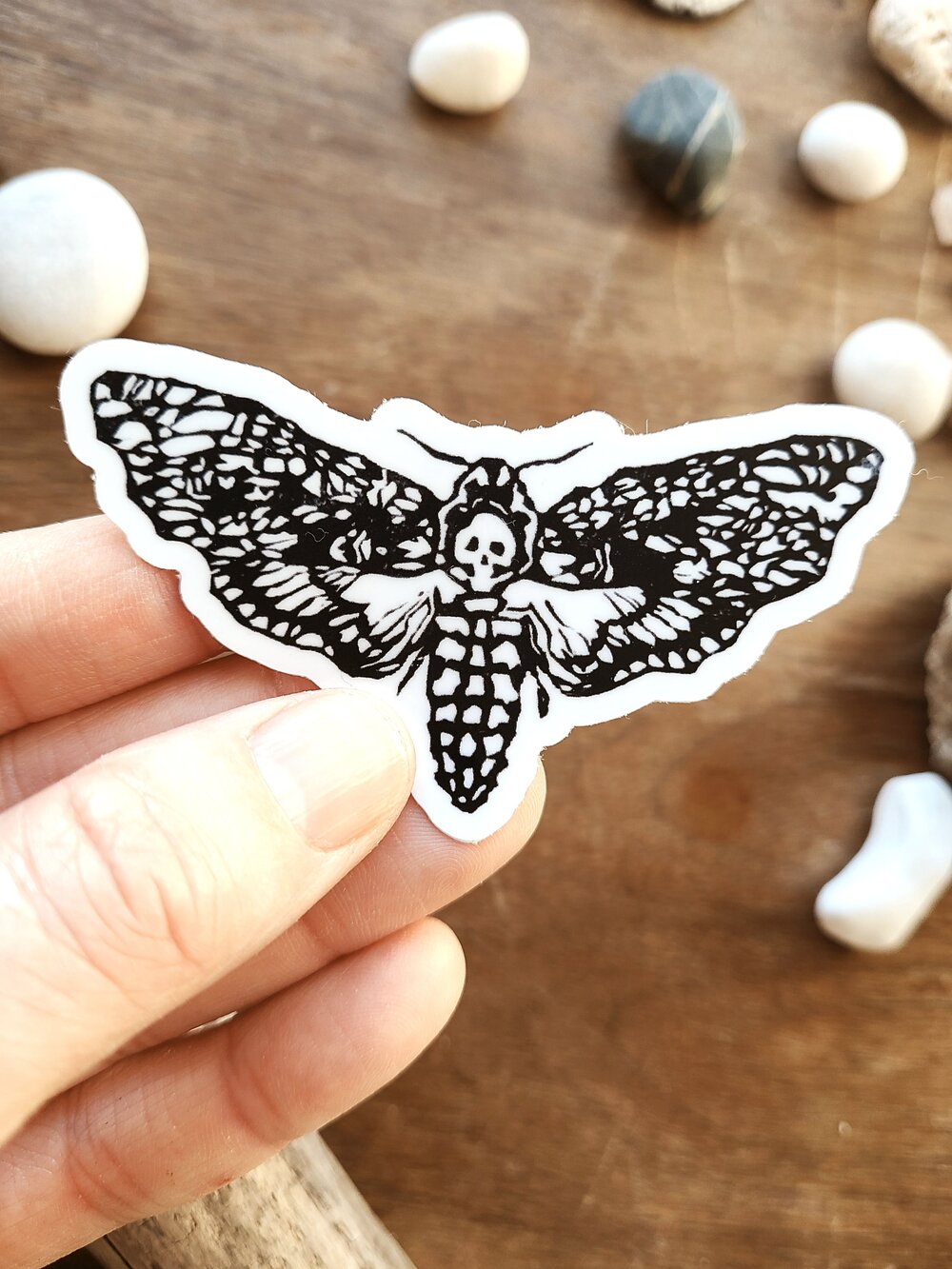 Deathhead Moth STICKER - Insect - Waterproof Art Sticker - Linocut  printmaking — Hannah Guthrie Designs