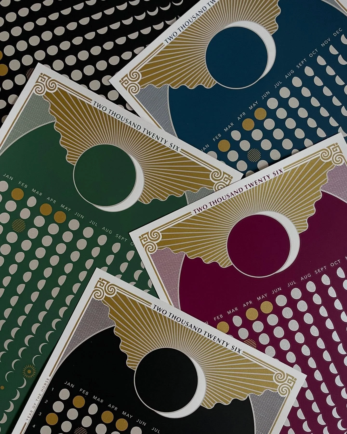2⚪️26 calendars are here! What started 14 years ago is still going. 🤲 
BEET ROOT 🫜 
SEA 🌊 
PINE 🌲 
BLACK ⚫️ 
A foreshadowing of the days to come laid out in phases. The year of the horse galloping toward. A series or reflections from the sun. A c