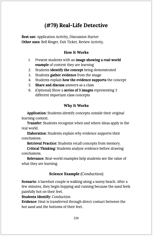 A page from the Spark. Wire. Fire book explaining the Real Life Detective content application classroom activity