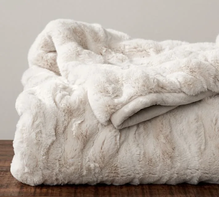 Faux Fur Ruched Throw Ivory Pottery Barn