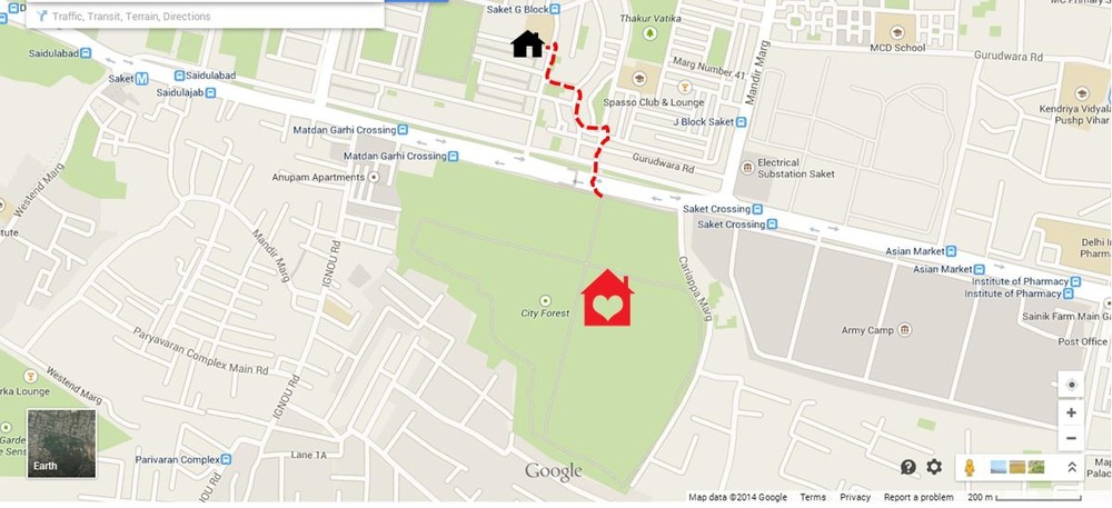 My home in Delhi (illustration on google map by author)