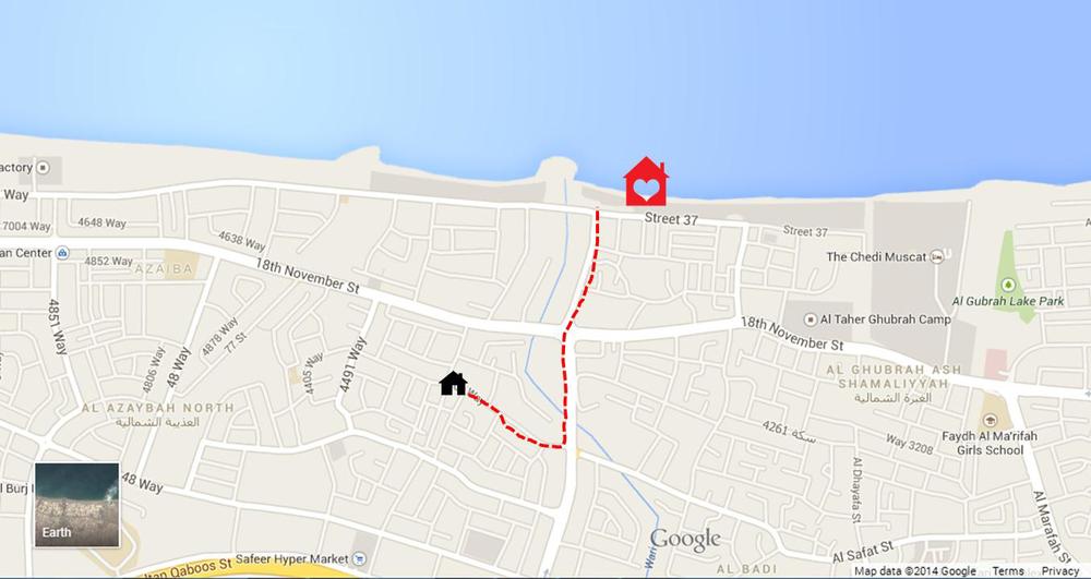 My home in Muscat (illustration on google map by author)