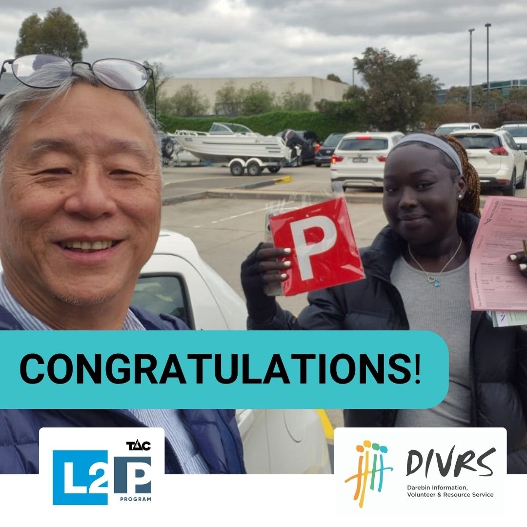 Congratulations to Anyang our latest Learner to gain their Ps through the L2P program. We hope you enjoy your newfound driving freedom.

Thank you to their mentor Anthony who have given his time so generously to help get Anyang the driving experience