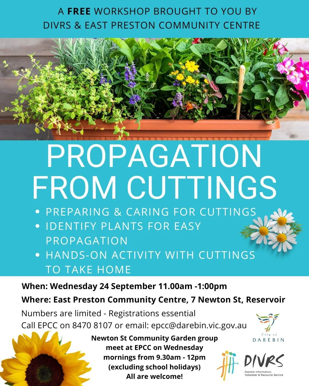 Want to grow new plants for free? Learn the magic of plant propagation in this hands on workshop!

What you'll learn:
✨How to prepare and care for plant cuttings
🌿 Which plants are easiest to propagate
🌱 Lots of tips and tricks to try at home

Plus