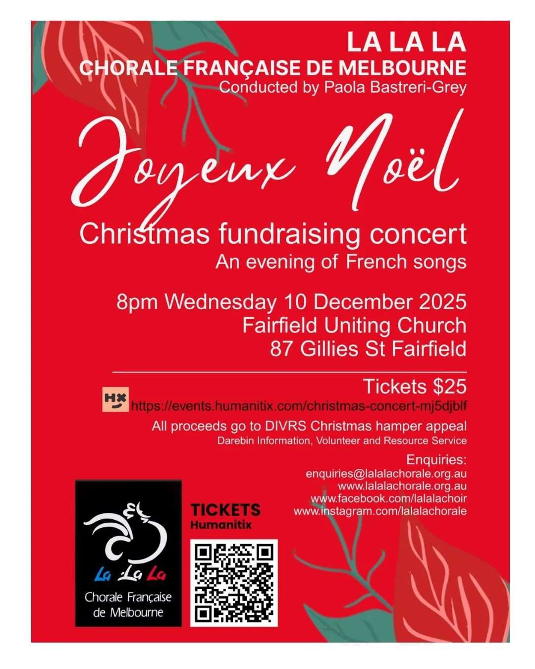 Help share some holiday cheer this Christmas, support your local community and listen to beautiful music while doing so.

When: Wednesday 10 December, 8pm to 9.30pm
Where: Fairfield Uniting Church, 87 Gillies St, Fairfield
Tickets: $25

@lalalachoral