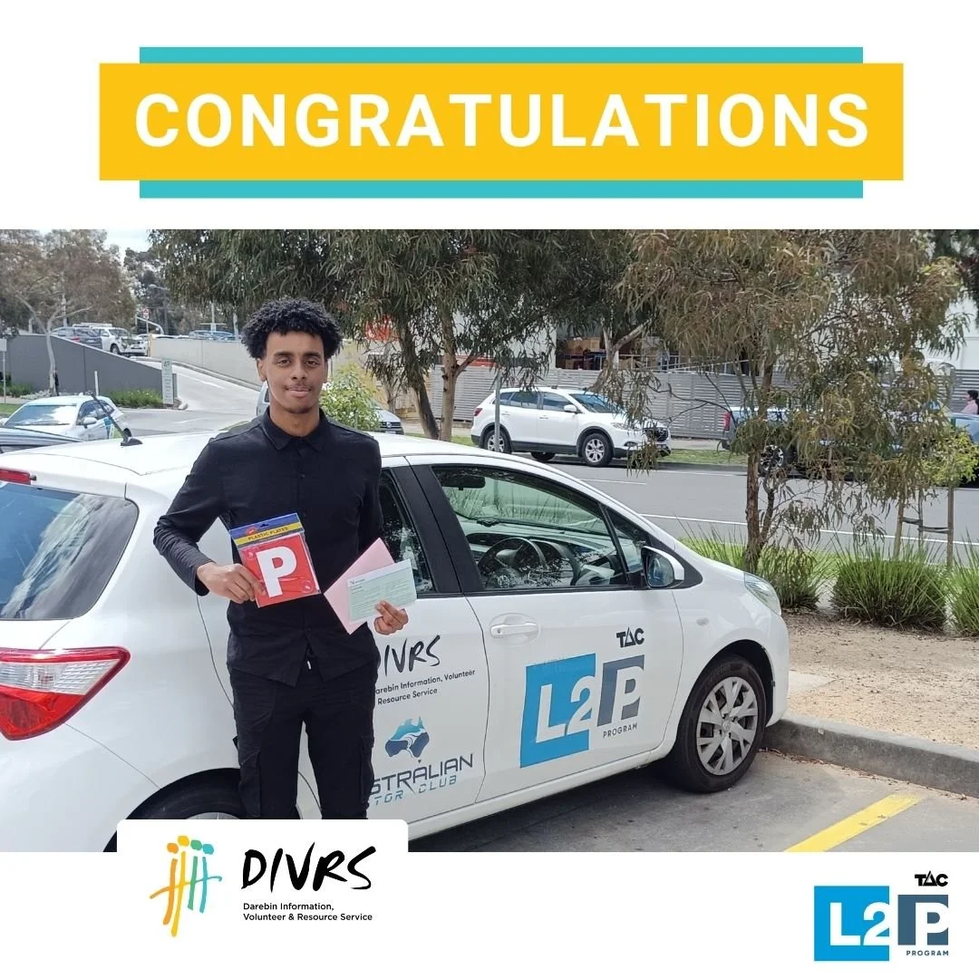 Congratulations to Abdulsalam, our latest Learner to gain their Ps through the Darebin L2P program. We hope you enjoy your newfound driving freedom.

Thank you to their mentor Philip who helped Abdulsalam get the driving experience needed to access e