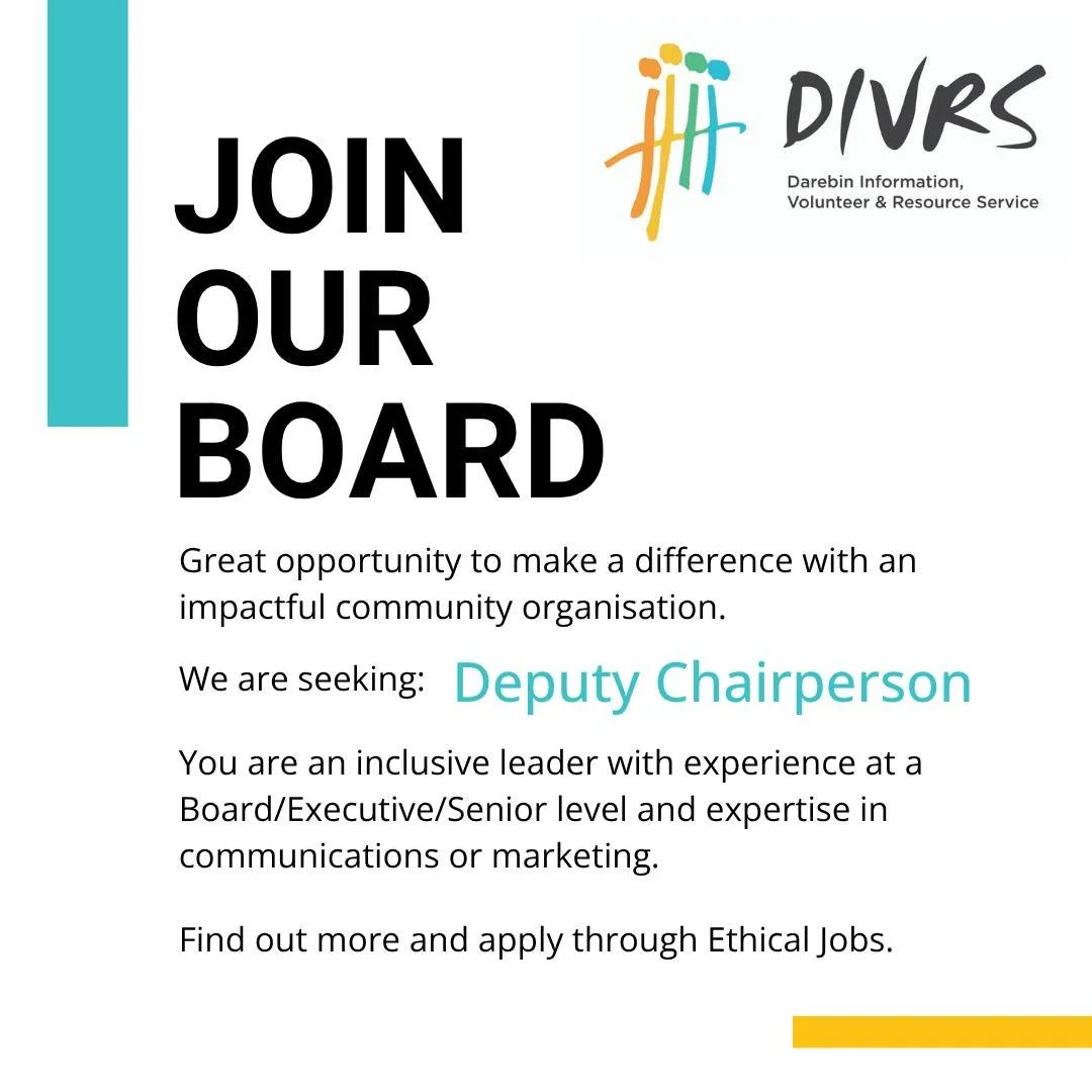 With a stable and committed Board, we are seeking a Deputy Chairperson. DIVRS is in a strong  governance position, has high calibre operational leadership and is considered a quality and valued partner by our large network of stakeholders.

We have d