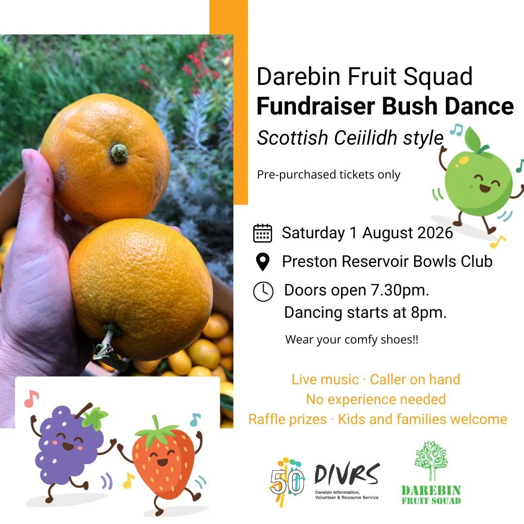 There&rsquo;s still time to get your tickets for a fun night of bush dancing, Scottish style, with all funds raised going to the Darebin Fruit Squad, which is part of DIVRS's Urban Food Program.

🎶Live music from Dave Evans, one of the best accordio