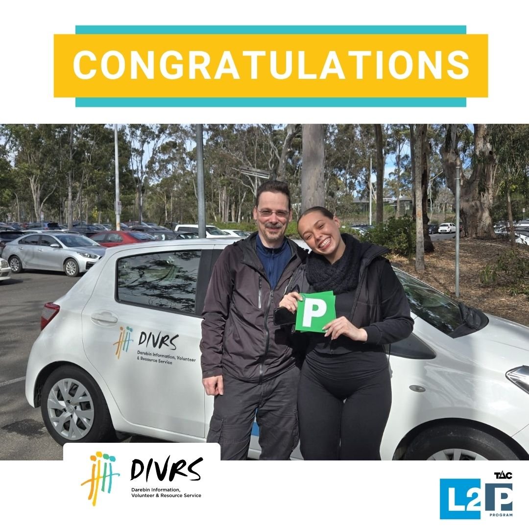 Congratulations to Kyara, our latest Learner to gain their Ps through the Darebin L2P program. We hope you enjoy your newfound driving freedom.

Thank you to their mentor Robert who helped Lyara get the driving experience needed to access education, 